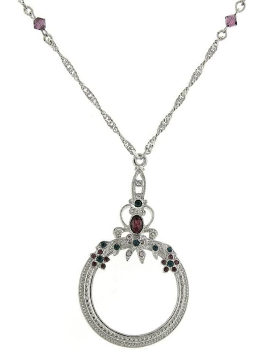 Floral Crystal Magnifying Glass Necklace for Women - 2X Magnification, Perfect